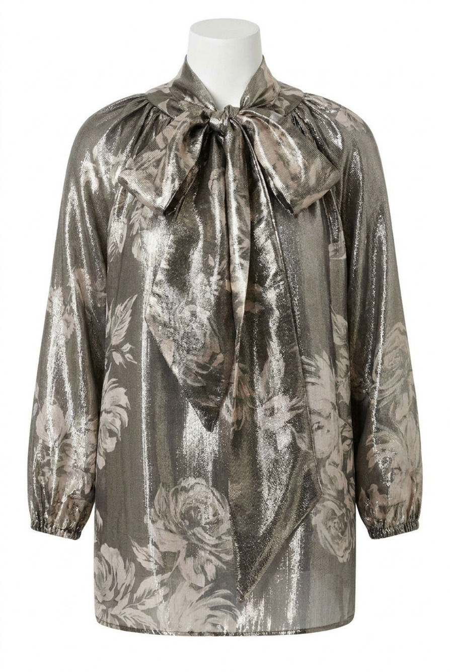 NEW CHRISTY LYNN women's tamara silk tie neck blouse in black